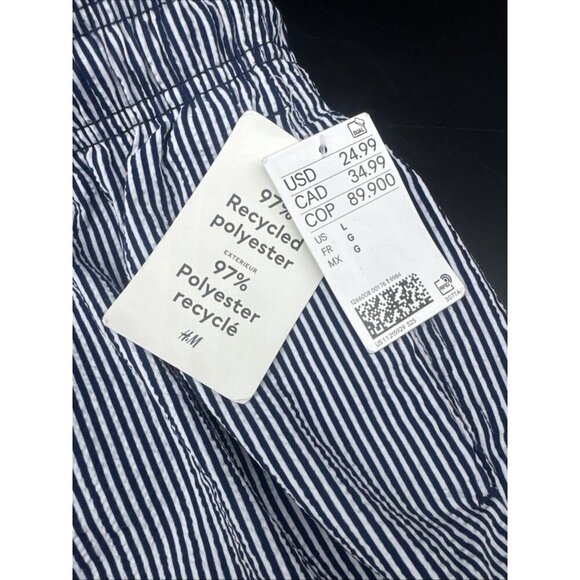 H&M Mens Blue White Striped Mid-Length Swim Shorts Mesh Lining Pockets Sz L NEW - Picture 10 of 14